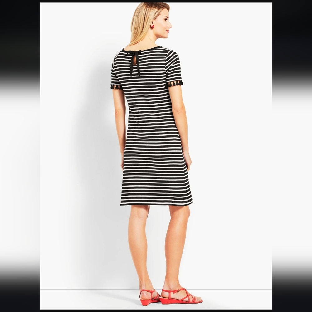 Talbots Striped Knit Tassel Trim Shift Dress Size Small
